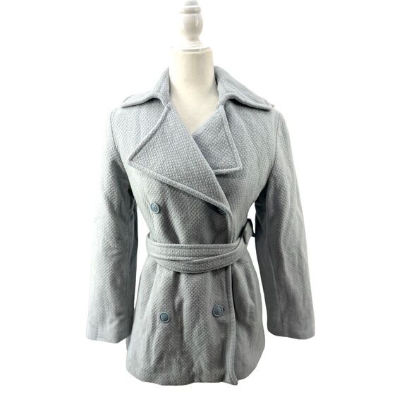 Sanyo Light Blue Double Breasted Wool and Cashmere Blend Pea Coat Women's Size 4 - Picture 3 of 13